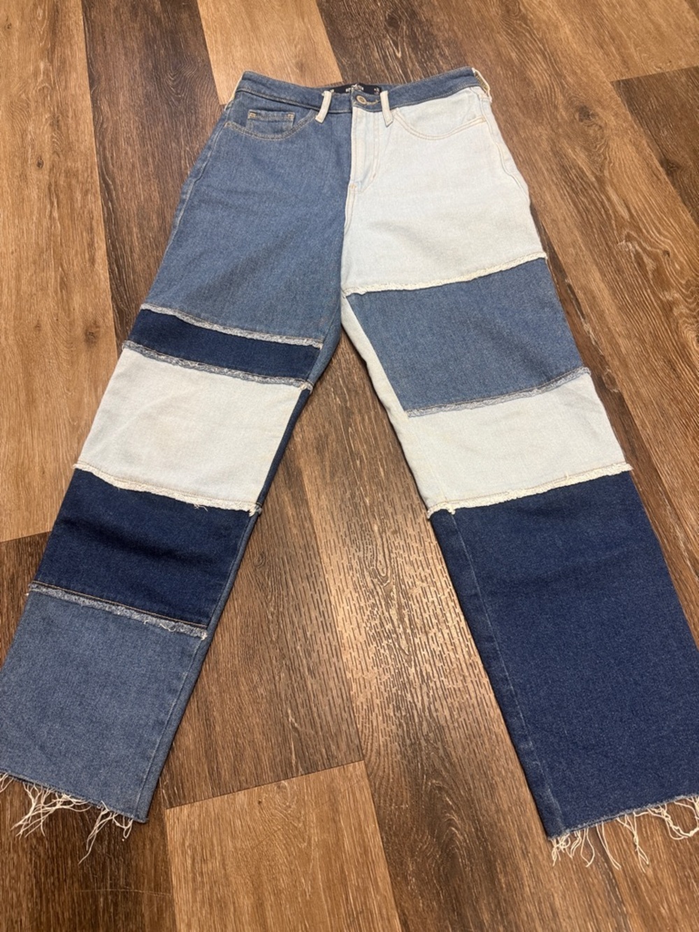 Hollister Patchwork Two-Tone Blue Straight Jeans